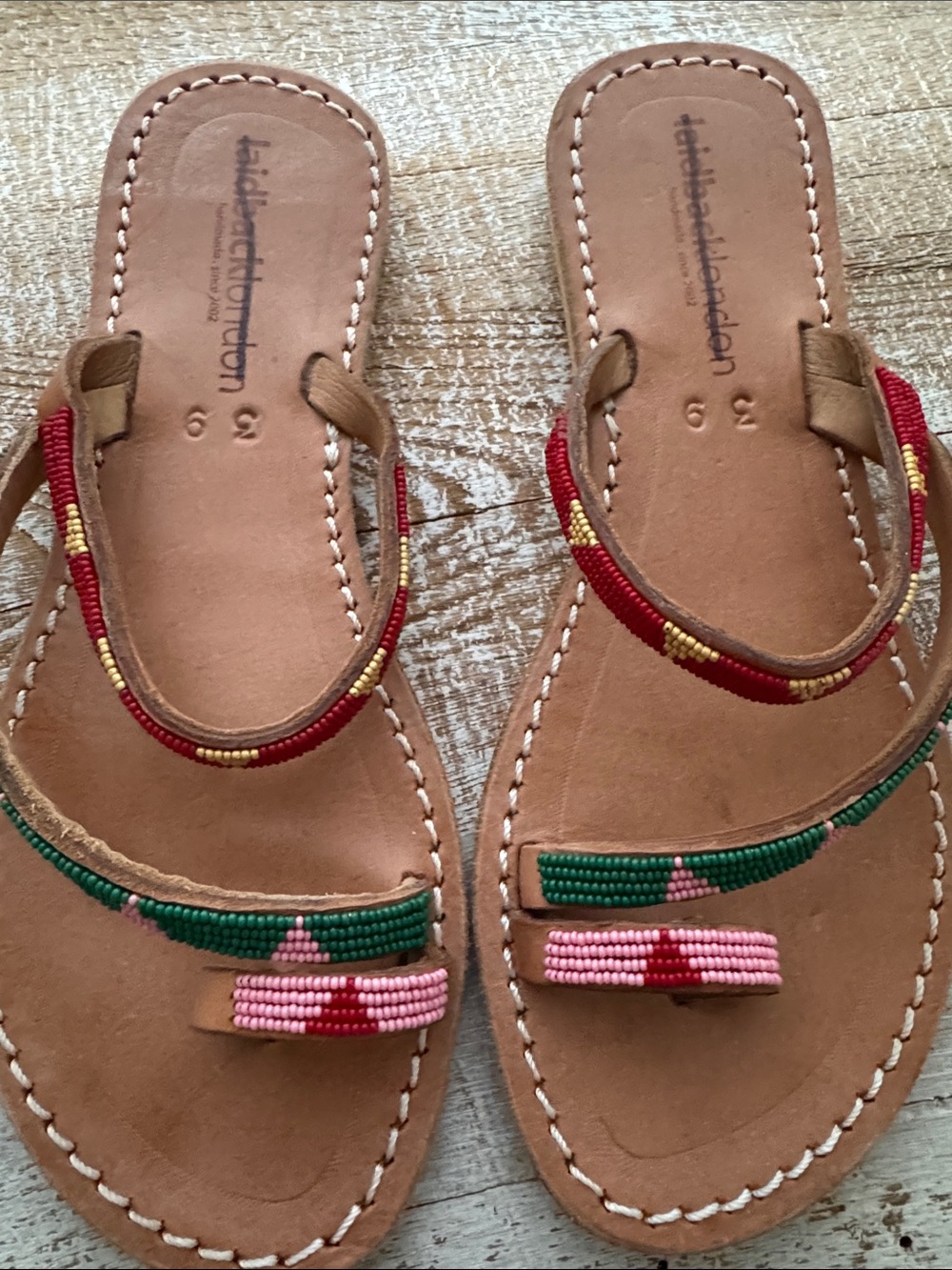 Laidback London beaded Diani sandals. Size 39